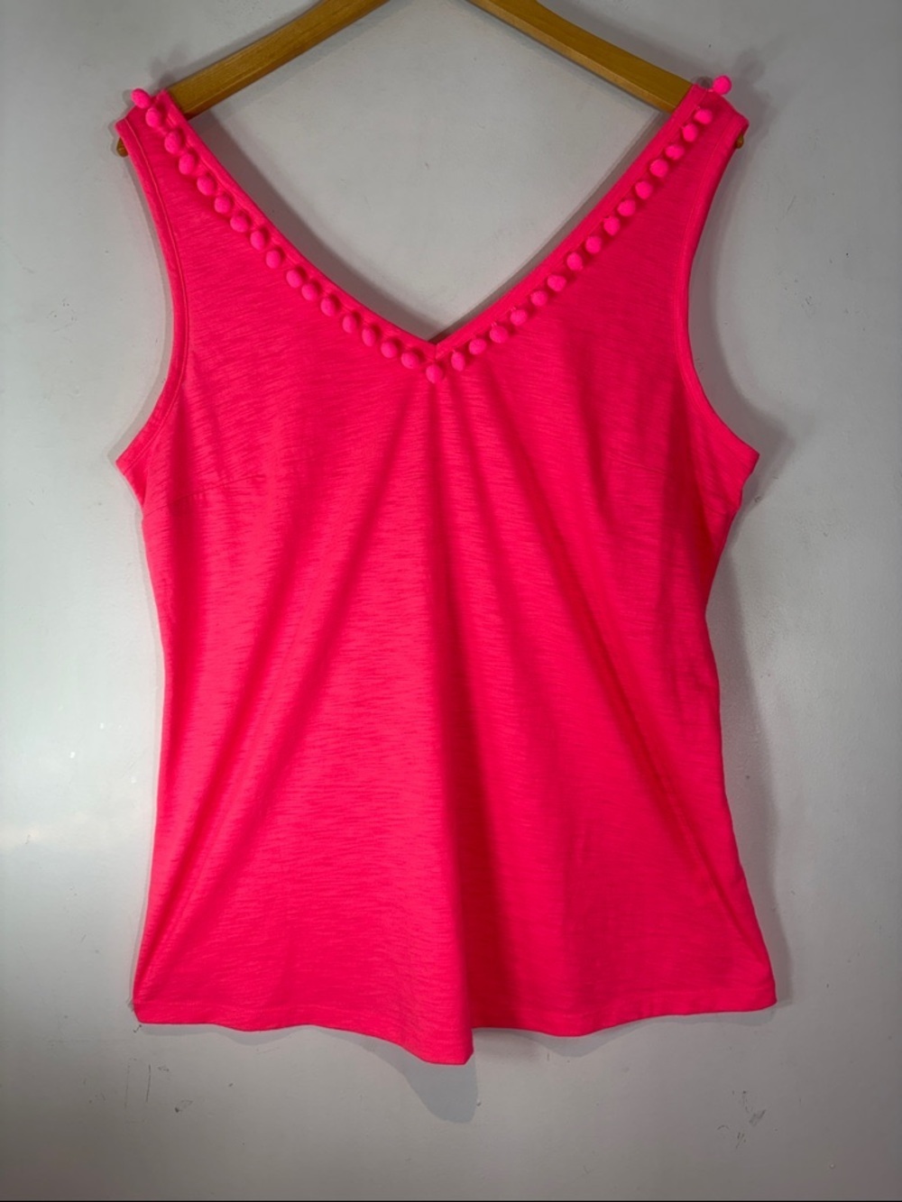 Lilly Pulitzer Pink Pom Pom Trim Tank Top Sleeveless V-Neck Size large